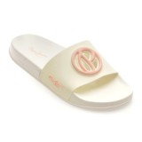Papuci PEPE JEANS albi, SLIDER BRAND, din pvc