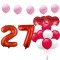 Set de 17 baloane pentru aniversarea de 27 de ani, cu 15 baloane din latex roz, albe si rosii si 2 baloane inimioara din folie, ideal pentru o petrece
