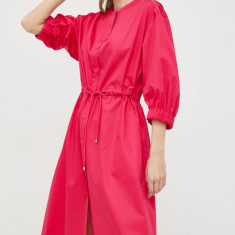 Max Mara Leisure rochie din bumbac culoarea roz, midi, evazati