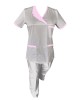 Costum Medical Pe Stil, Alb cu Elastan Cu Paspoal si Garnitură Roz deschis, Model Nicoleta - 4XL, XS