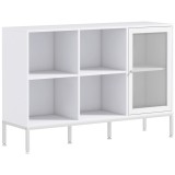 HOMCOM Dulap Modern de Depozitare cu Ușă din Plasă, 4 Compartimente Deschise și Raft Reglabil, 120x37x81.5 cm, Alb | Aosom Romania