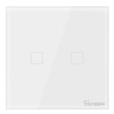 Intrerupator touch smart / inteligent, dublu cu indicator luminos Sonoff T1EU2C, wireless, incastrat, alb
