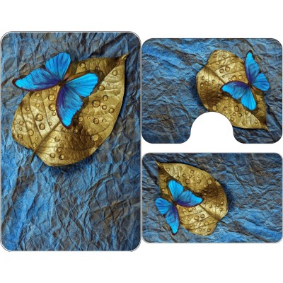 Set Covorașe Baie 3 piese: 60x90cm, 60x45cm, 60x45cm, Fluture albastru foto