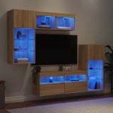 vidaXL Unități de perete TV cu LED-uri, 5 piese, stejar sonoma, lemn