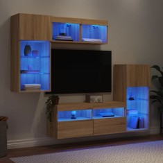 vidaXL Unități de perete TV cu LED-uri, 5 piese, stejar sonoma, lemn