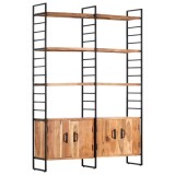 Biblioteca Gossi lemn masiv acacia, 4 rafturi, 124x30x180 cm, stil industrial, maro/negru, depozitare carti si obiecte decorative
