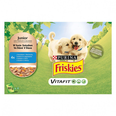FRISKIES Junior VitaFit pliculeț pentru cățeluși, cu pui și morcov &amp;icirc;n sos 4 x 100 g foto