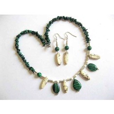 Set colier si cercei pietre howlite si malachit 21963