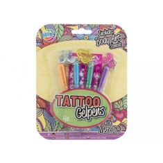Set creativ,4 pixuri cu gel si sabloane pentru tatuaje, Tattoo Gelpens Metallic