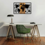 Decoratiune de perete, World Map, 50% lemn/50% metal, Dimensiune: 90 x 3 x 58 cm, Nuc negru, Skyler