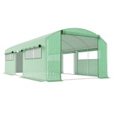 Outsunny Seră Tunel cu 3 Uși Rulante, 6 Ferestre, Țăruși și Fr&acirc;nghii, Seră de Grădină din Oțel Galvanizat, 6x3x2 m, Verde | Aosom Romania