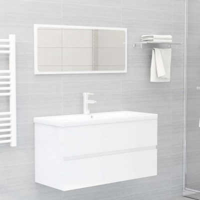 Set mobilier de baie, 2 piese, alb extralucios, lemn compozit foto