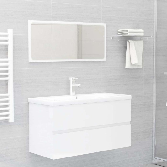 Set mobilier de baie, 2 piese, alb extralucios, lemn compozit