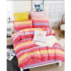 Lenjerie de pat pentru o persoana cu husa de perna patrata, Pilons, bumbac mercerizat, multicolor