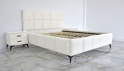 Pat Rubik 160x200 cm Tapitat Stofa Teddy Alb Crem Somiera Inclusa ( COD ML 2223-UF998-01) foto
