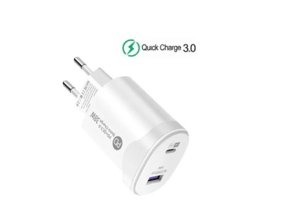 Incarcator&amp;nbsp;220V cu 2 porturi USB-A / TYPE C + Cablu&amp;nbsp;incarcare 1m foto