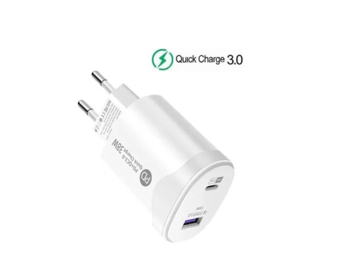 Incarcator&nbsp;220V cu 2 porturi USB-A / TYPE C + Cablu&nbsp;incarcare 1m