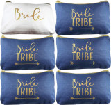 Ther &amp; Willow Set 6 piese | Navy Blue Bride Tribe Canvas Cosmetic Machiaj Clutc