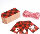 Set de 150 etichete cu snur G2PLUS, hartie/bumbac, rosu/negru/alb, 4,5 x 4,5 cm