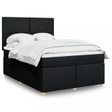 VidaXL Pat box spring cu saltea, negru, 140x200 cm, textil