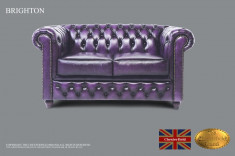 Canapea din piele naturala -2 locuri-violet Antique -Autentic Chesterfield Brand foto