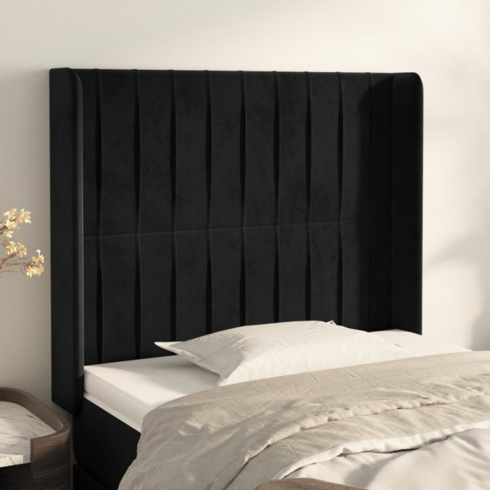 vidaXL Tăblie de pat cu aripioare, negru, 103x16x118/128 cm, catifea