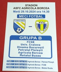 Pliant meci fotbal &quot;AGRICOLA&quot; BORCEA-PETROLUL PLOIESTI (Cupa Romaniei 2024-grupa B:FCSB,U CRAIOVA,DINAMO,Metalul Buzau)