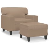 Cumpara ieftin Fotoliu canapea cu taburet, cappuccino, 60 cm, piele ecologica