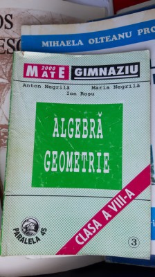 ALGEBRA GEOMETRIE CLASA A VIII A ANTON NEGRILA , ION ROSU MATE GIMNAZIU foto