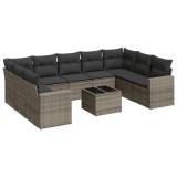 Cumpara ieftin Set mobilier de gradina cu perne, 10 piese, gri, poliratan