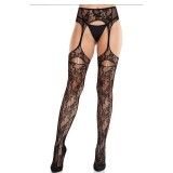 Leg Avenue Hosiery-Ciorapi Plasă cu Jartiere Negri
