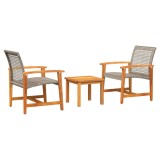 Cumpara ieftin Set bistro de gradina, 3 piese, gri, poliratan si lemn acacia