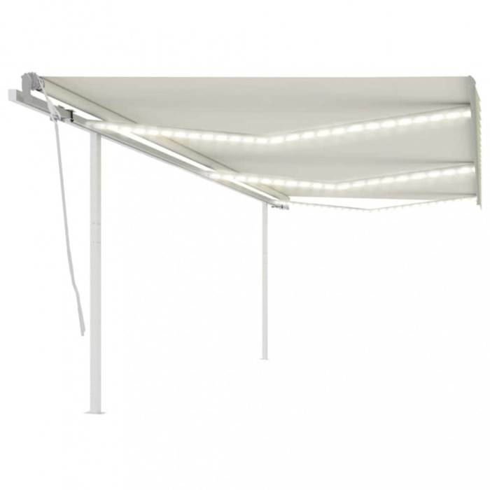 vidaXL Copertină retractabilă manual cu LED, crem, 6x3 m 3070002