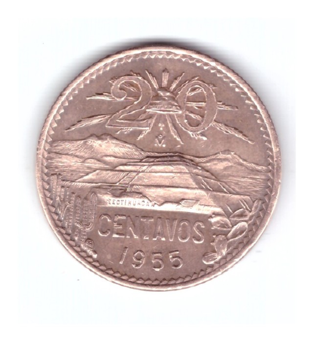 Moneda Mexic 20 centavos 1955, stare foarte buna, curata