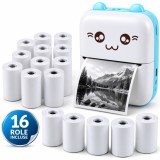Cumpara ieftin Mini Imprimanta Foto Portabila, USB Type-C, 16 Role Incluse, Compacta si Usor de Transportat, Alb Albastru, 11 x 7,8 x 3,7 cm