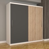 Dulap Dormitor Nova Eco 200 cm x 200 cm fara oglinda, alb cu usi glisante gri sonoma
