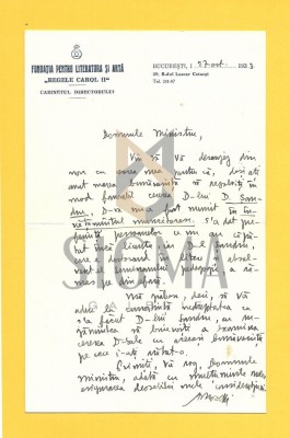 Scrisoare, Alexandru Rosetti catre Ministru Cultelor, oct 1933 foto