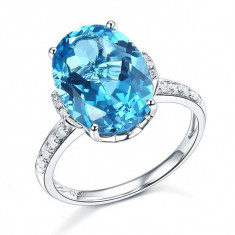 Inel Borealy Aur Alb 14K Luxury 6.5 Ct Oval Swiss Blue Topaz 0.22 Ct Diamante Naturale foto