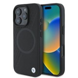 Husa pentru iPhone 16 Pro - BMW Signature Leather Half Textured And Circle MagSafe (BMHMP16L23RTPK) - Black