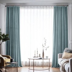 Draperie din catifea blackout cu rejansa din bumbac tip fagure, Madison, 150x265 cm, densitate 700 g/ml, Morning Blue, 1 buc