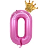 Balon din Folie Metalizata Cyrax, Figurina Cifra si Coroana, Tema Aniversare 100 cm, Ambalaj Individual, Pai inclus, Umflare cu Aer sau Heliu, Roz, Ci