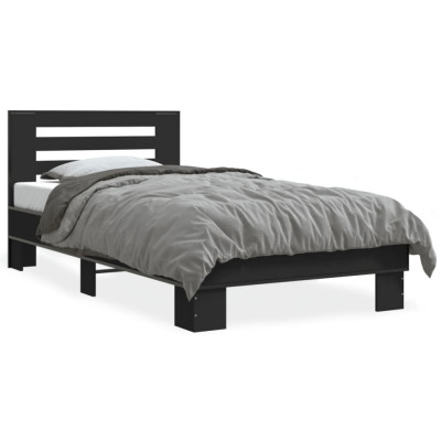 vidaXL Cadru de pat, negru, 75x190 cm, lemn prelucrat și metal foto