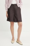 Liviana Conti pantaloni scurți din amestec de in femei, culoarea maro, neted, high waist, L5SM19