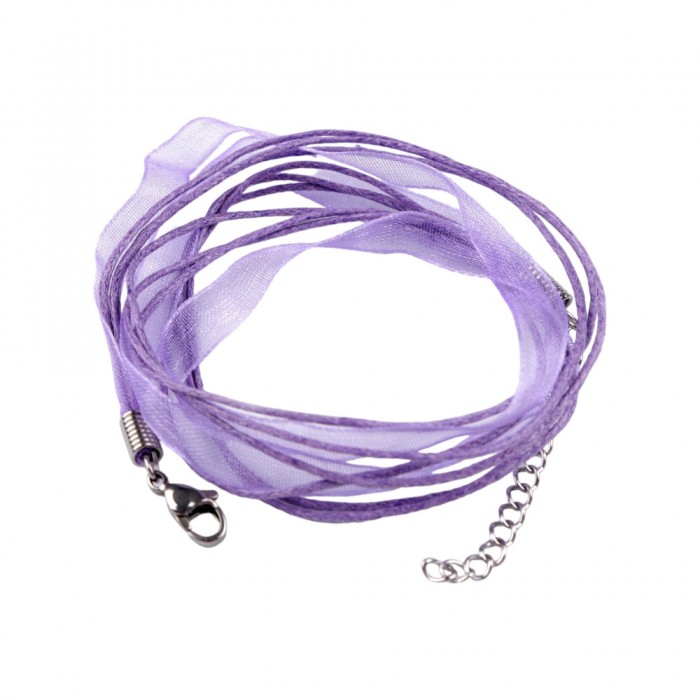 Baza colier organza cu snur cerat Crisalida, 43 cm, Violet