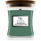 Woodwick Mint Leaves &amp; Oak lum&acirc;nare parfumată cu fitil din lemn 275 g