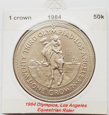 1908 Insula Man 1 crown 1984 Elizabeth II (Equestrian Rider) Los Angeles km 120 foto