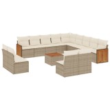 Set canapele de gradina, 14 piese, cu perne, bej, poliratan