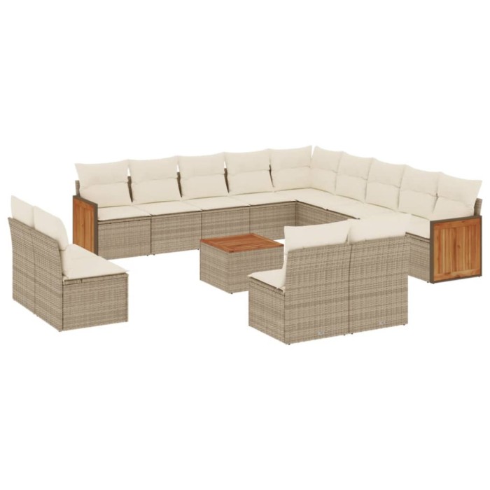 Set canapele de gradina, 14 piese, cu perne, bej, poliratan