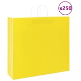 VidaXL Pungi de h&acirc;rtie 250 buc cu m&acirc;nere galbene 54x15x49 cm