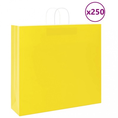 vidaXL Pungi de h&amp;acirc;rtie 250 buc cu m&amp;acirc;nere galbene 54x15x49 cm 4101794 foto